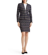 Ming Wang Checkered Print Knit Modified Mandarin Collar Long Sleeve Coordinating Jacket