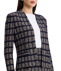 Ming Wang Checkered Print Knit Modified Mandarin Collar Long Sleeve Coordinating Jacket