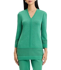 Ming Wang Classic Burnout Medallion Soft Knit V-Neck Bracelet Sleeve Tunic
