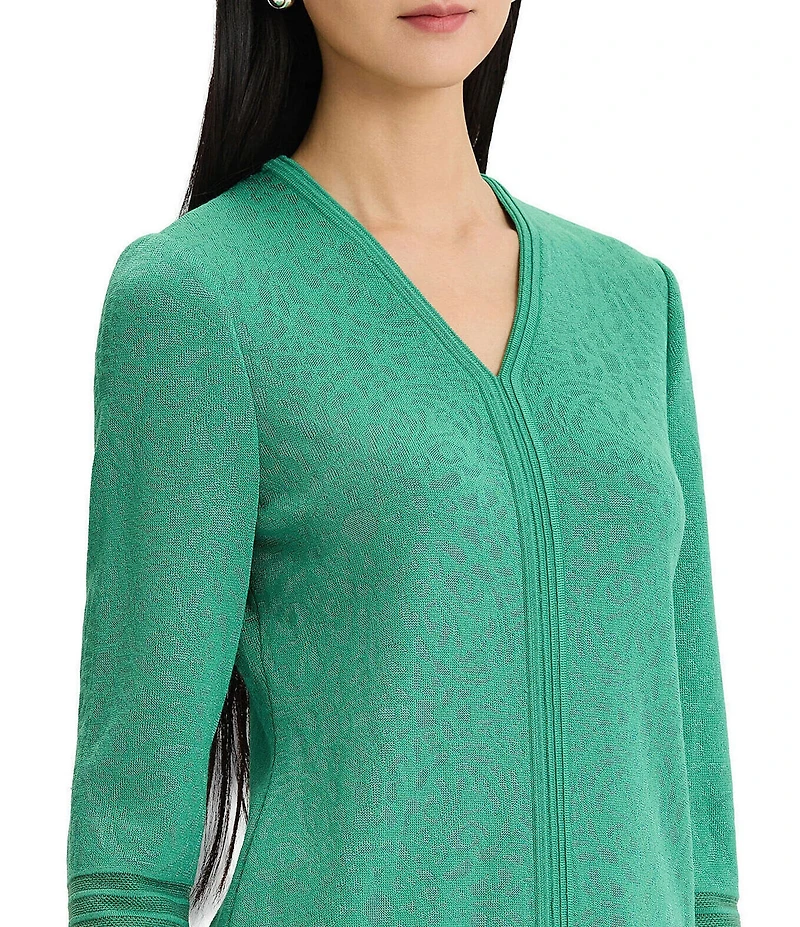 Ming Wang Classic Burnout Medallion Soft Knit V-Neck Bracelet Sleeve Tunic