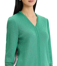 Ming Wang Classic Burnout Medallion Soft Knit V-Neck Bracelet Sleeve Tunic
