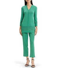 Ming Wang Classic Burnout Medallion Soft Knit V-Neck Bracelet Sleeve Tunic