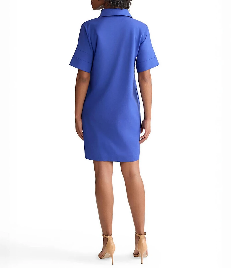 Ming Wang Collar Split V-Neck Short Sleeve Shirt Dress