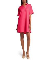 Ming Wang Collar Split V-Neck Short Sleeve Shirt Dress