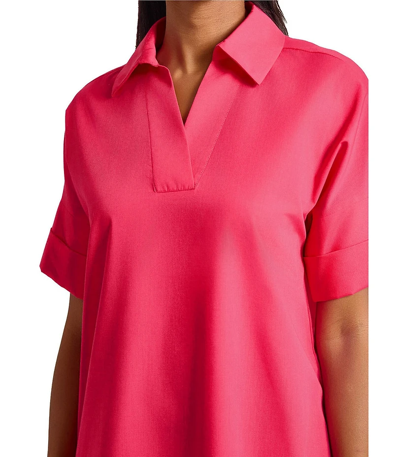 Ming Wang Collar Split V-Neck Short Sleeve Shirt Dress