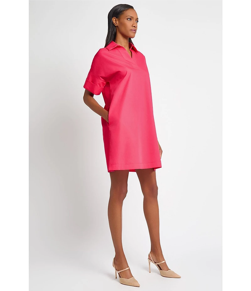 Ming Wang Collar Split V-Neck Short Sleeve Shirt Dress