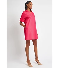 Ming Wang Collar Split V-Neck Short Sleeve Shirt Dress