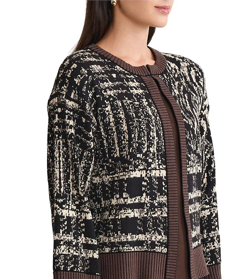 Ming Wang Contrast Cozy Knit Round Neck Bracelet Flare Sleeve Cardigan