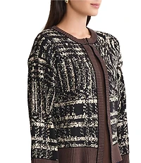 Ming Wang Contrast Cozy Knit Round Neck Bracelet Flare Sleeve Cardigan