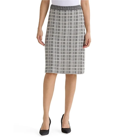 Ming Wang Contrast Stitch Coordinating Tweed Knit A-Line Skirt