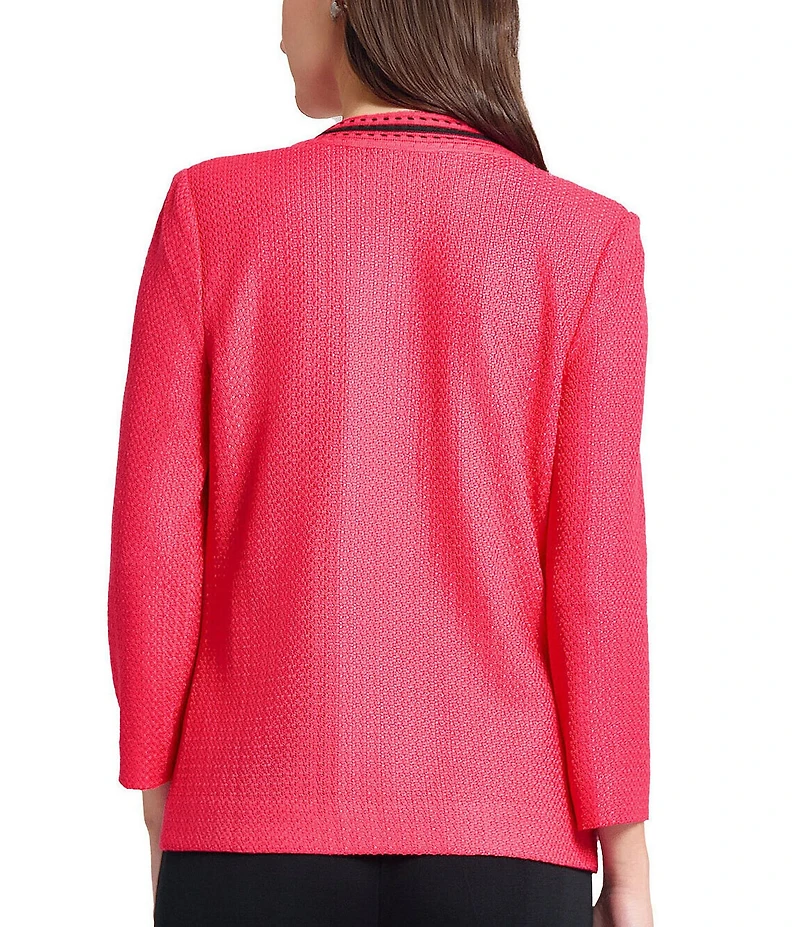 Ming Wang Contrast Trim Knit V-Neck Bracelet Sleeve Jacket