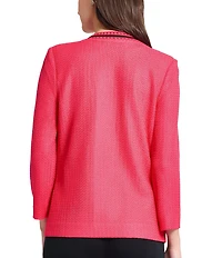 Ming Wang Contrast Trim Knit V-Neck Bracelet Sleeve Jacket