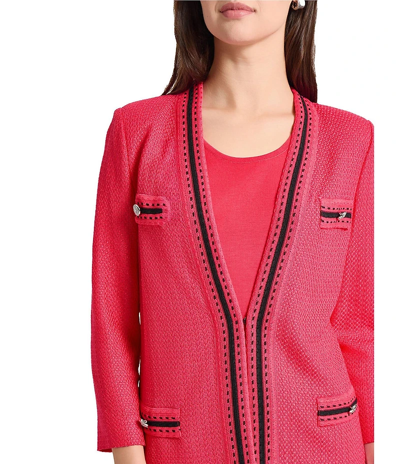 Ming Wang Contrast Trim Knit V-Neck Bracelet Sleeve Jacket