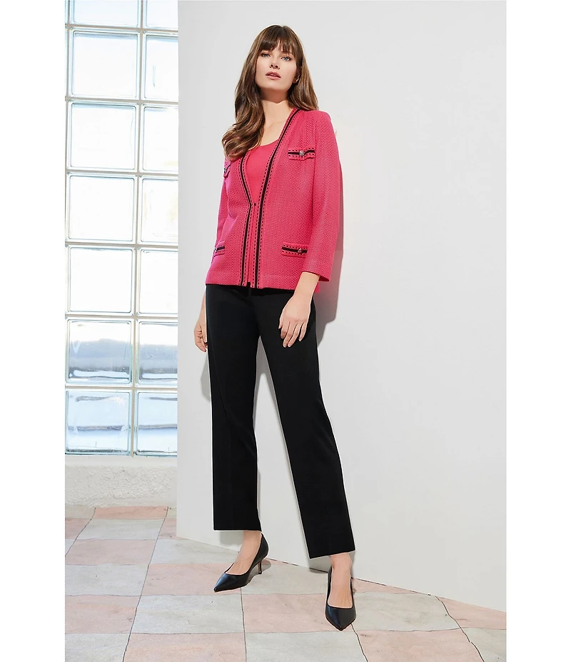 Ming Wang Contrast Trim Knit V-Neck Bracelet Sleeve Jacket
