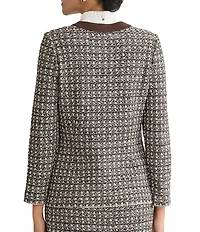 Ming Wang Contrast Trim Tweed Knit V-Neck Bracelet Sleeve Blazer