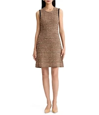 Ming Wang Coordinating Eyelash Tweed Knit Round Neck Sleeveless A-Line Dress