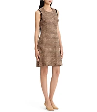 Ming Wang Coordinating Eyelash Tweed Knit Round Neck Sleeveless A-Line Dress