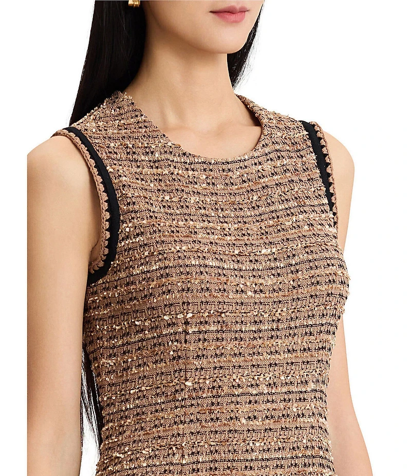 Ming Wang Coordinating Eyelash Tweed Knit Round Neck Sleeveless A-Line Dress