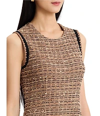 Ming Wang Coordinating Eyelash Tweed Knit Round Neck Sleeveless A-Line Dress