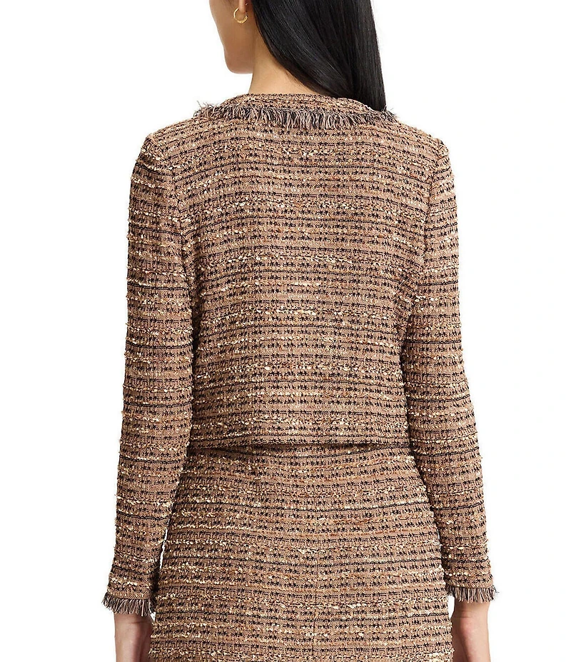 Ming Wang Coordinating Eyelet Tweed Knit Long Sleeve Cropped Jacket