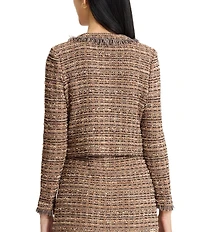 Ming Wang Coordinating Eyelet Tweed Knit Long Sleeve Cropped Jacket
