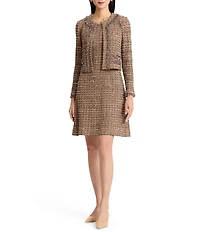 Ming Wang Coordinating Eyelet Tweed Knit Long Sleeve Cropped Jacket