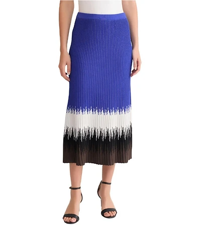 Ming Wang Coordinating Ombre Soft Ribbed Knit Pull-On Midi Skirt