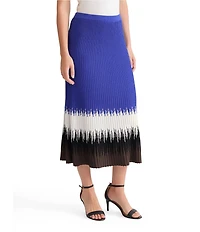 Ming Wang Coordinating Ombre Soft Ribbed Knit Pull-On Midi Skirt