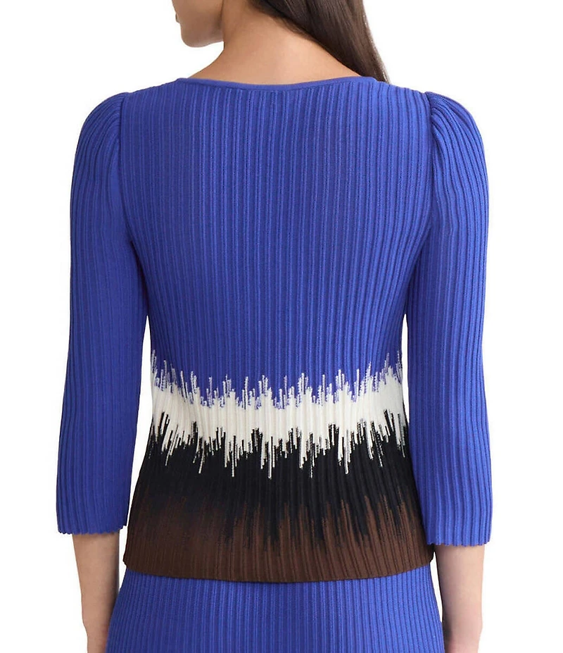 Ming Wang Coordinating Ombre Soft Ribbed Knit Square Neck 3/4 Sleeve Top