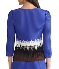 Ming Wang Coordinating Ombre Soft Ribbed Knit Square Neck 3/4 Sleeve Top