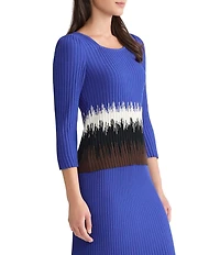 Ming Wang Coordinating Ombre Soft Ribbed Knit Square Neck 3/4 Sleeve Top