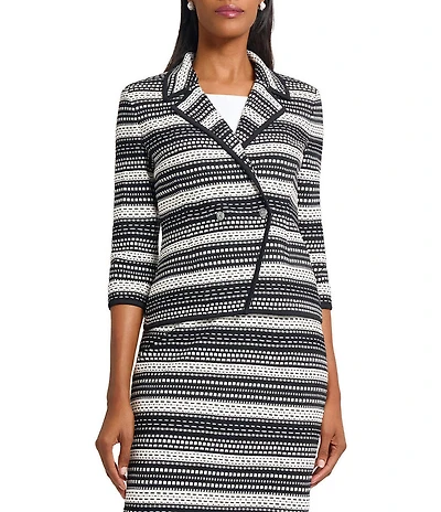 Ming Wang Coordinating Tailored Fit Double Breasted Knit 3/4 Sleeve Blazer