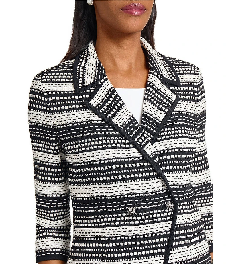Ming Wang Coordinating Tailored Fit Double Breasted Knit 3/4 Sleeve Blazer