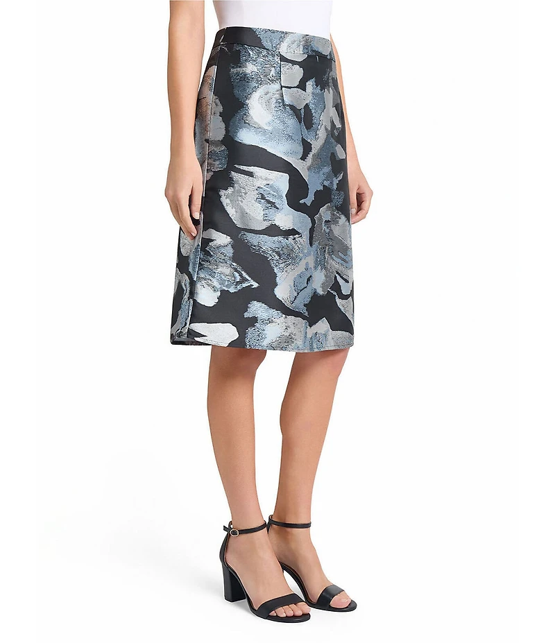 Ming Wang Coordinating Woven Floral Print A-Line Skirt