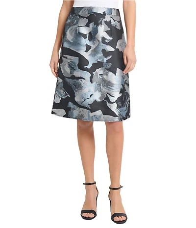 Ming Wang Coordinating Woven Floral Print A-Line Skirt