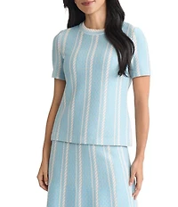 Ming Wang Coorinating Multi-Pattern Soft Knit Crew Neck Short Sleeve Top