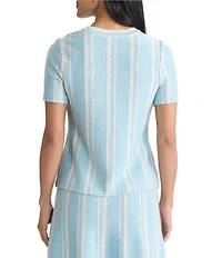 Ming Wang Coorinating Multi-Pattern Soft Knit Crew Neck Short Sleeve Top