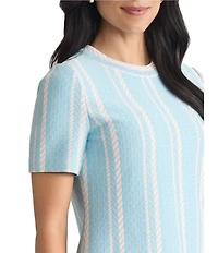 Ming Wang Coorinating Multi-Pattern Soft Knit Crew Neck Short Sleeve Top