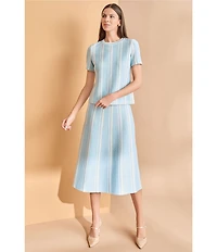 Ming Wang Coorinating Multi-Pattern Soft Knit Crew Neck Short Sleeve Top