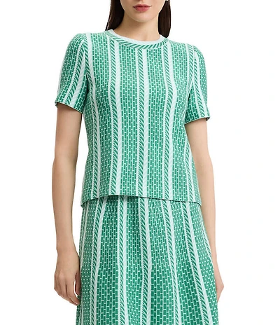 Ming Wang Coordinating Multi-Pattern Soft Knit Crew Neck Short Sleeve Top
