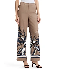 Ming Wang Crepe de Chine Floral Abstract Placement Print Elastic Back Waist Pants