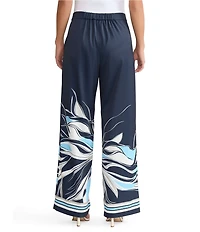 Ming Wang Crepe De Chine Floral Print Wide Leg Pants