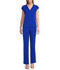 Ming Wang Crepe De Chine Straight Leg Pants