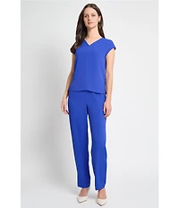 Ming Wang Crepe De Chine Straight Leg Pants