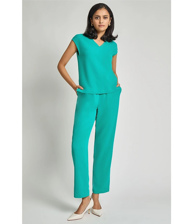 Ming Wang Crepe De Chine Straight Leg Pants
