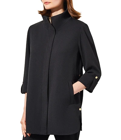 Ming Wang Deco Crepe 3/4 Sleeve Zip Front Jacket