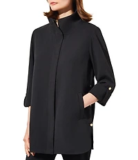 Ming Wang Deco Crepe 3/4 Sleeve Zip Front Jacket