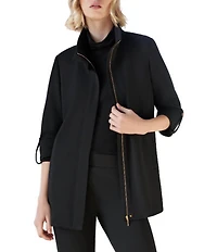 Ming Wang Deco Crepe 3/4 Sleeve Zip Front Jacket