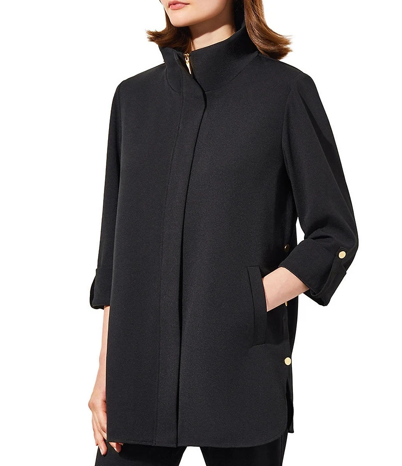 Ming Wang Deco Crepe 3/4 Sleeve Zip Front Jacket