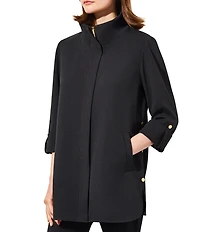 Ming Wang Deco Crepe 3/4 Sleeve Zip Front Jacket